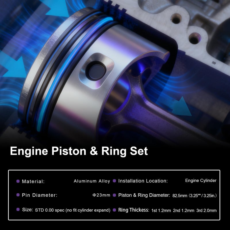 Sprwinautummer STD 4X Pistons Rings Set Piston Assembly Kit 82.51mm 23mm 06H107065DD Replacement for Audi A3 A4 A5 A6 Q3 Q5 TT VW Beetle CC EOS Golf Jetta Passat TIGUAN EA888 2.0T Engine - Image 2